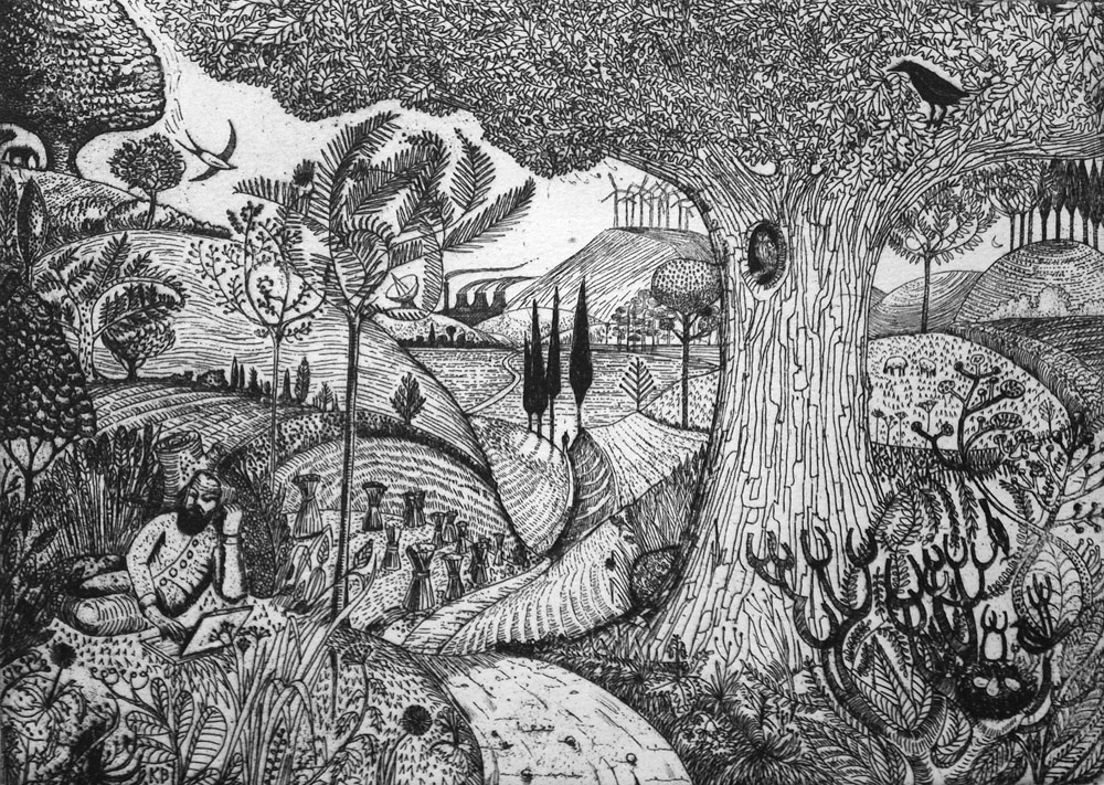 Man on a Laptop (After Samuel Palmer) - etching