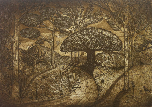 Man on a Laptop (Early Morning) - etching