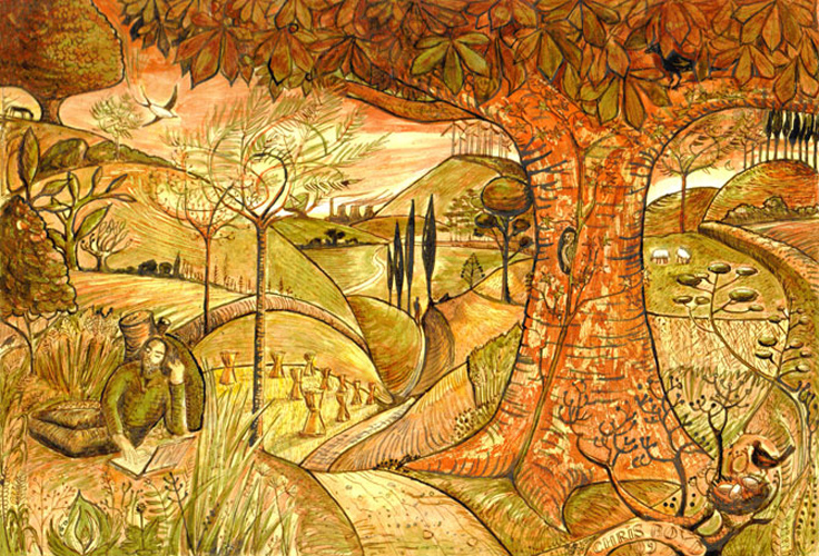 Man on a Laptop (After Palmer) - ink drawing